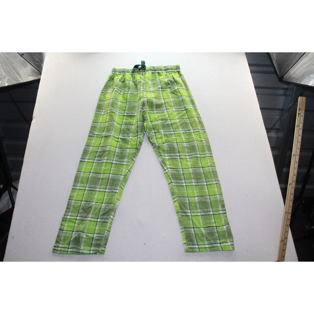 Plaid Pajama Pants Mens Size Large Green White Cotton Blend Sleepwear Bottoms